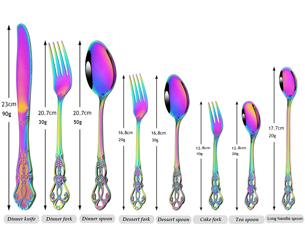 Elegant Rainbow Stainless Steel Flatware Set - Vintage Style