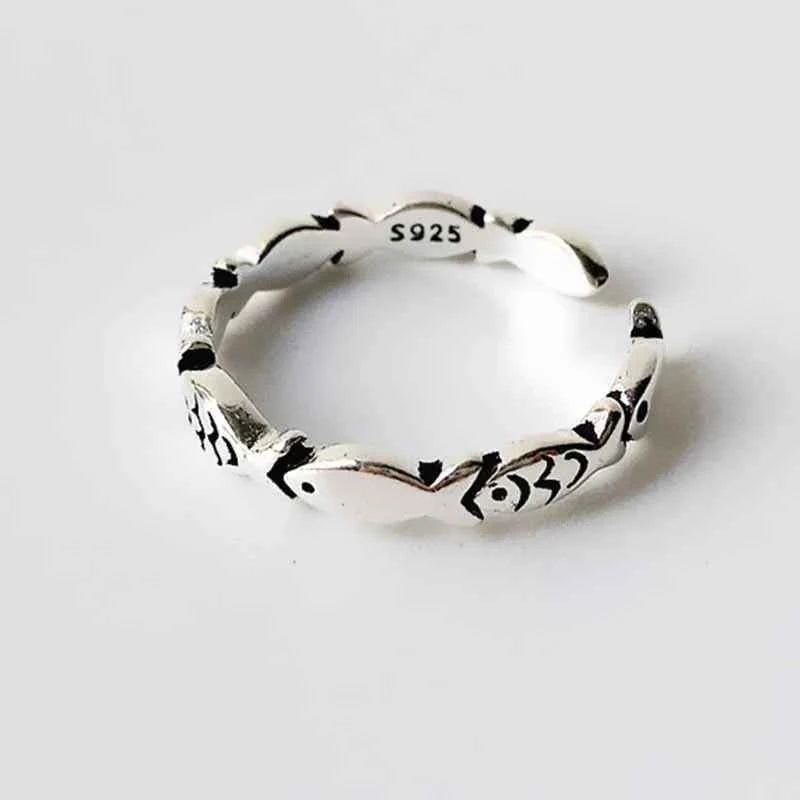 Exquisite Sterling Silver Fish Ring - Adjustable Open Band