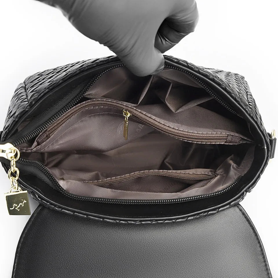 Designer Knitting Handbag - Elegant PU Leather