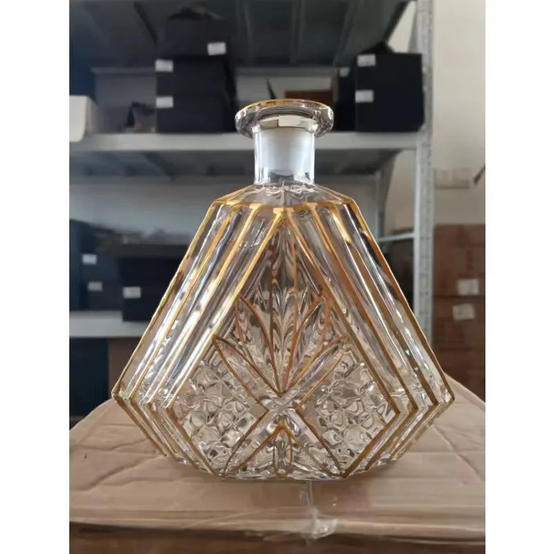 Elegant Crystal Wine Decanter - Gold Line Detail