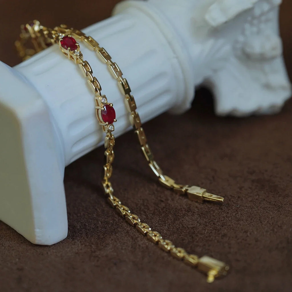 Elegant Ruby Diamond Bracelet - Gold-Tone Charm Jewelry