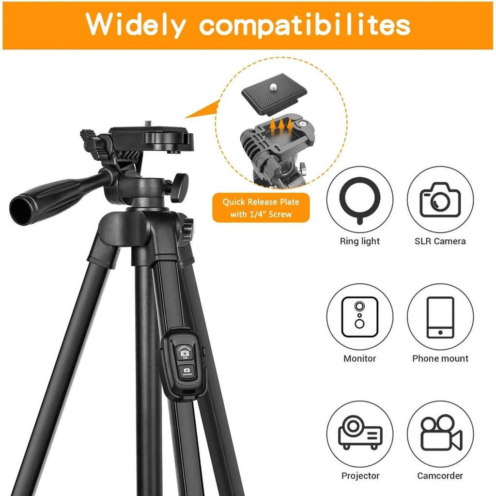 Professional 60" Camera Tripod with Remote & Travel Bag