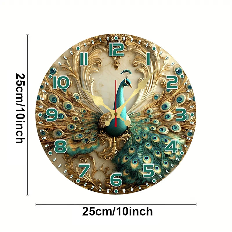 Elegant Peacock Wooden Wall Clock - Silent & Decorative