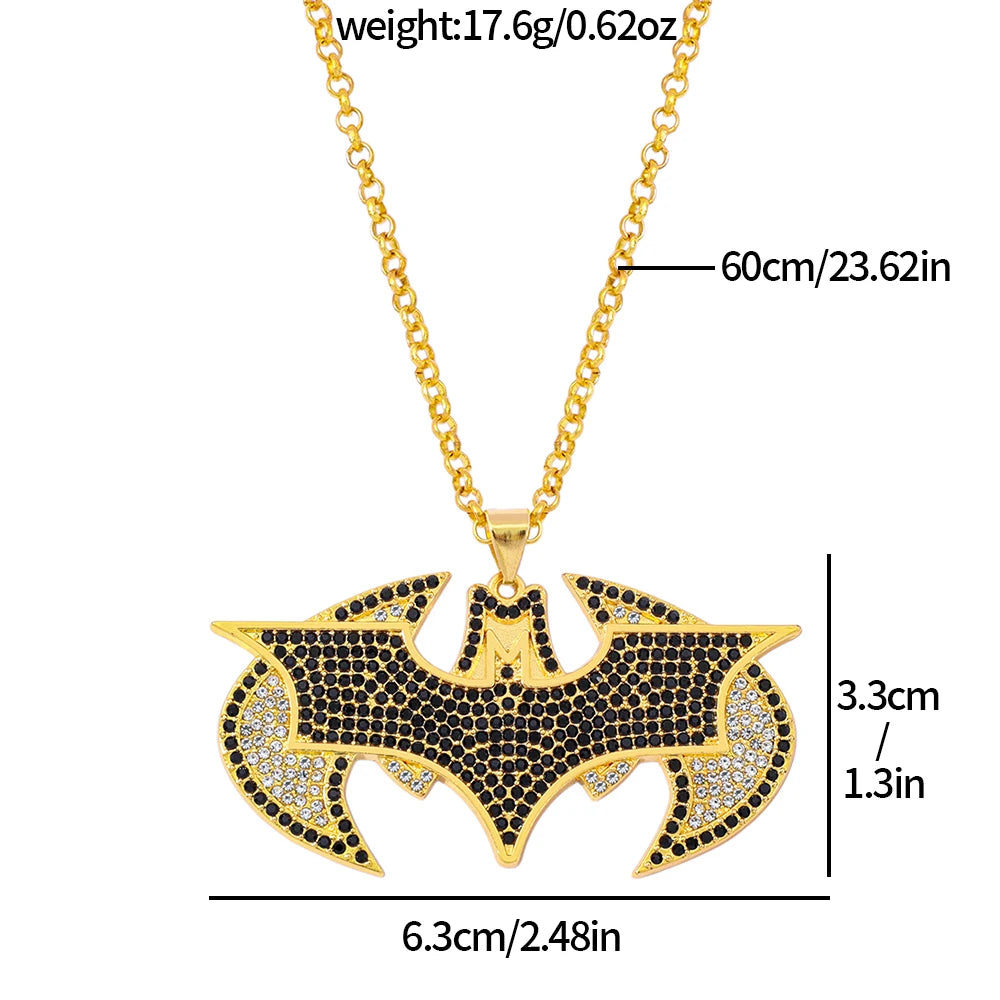Premium Gold Bat Pendant Necklace - Iced Out Rhinestone Jewelry