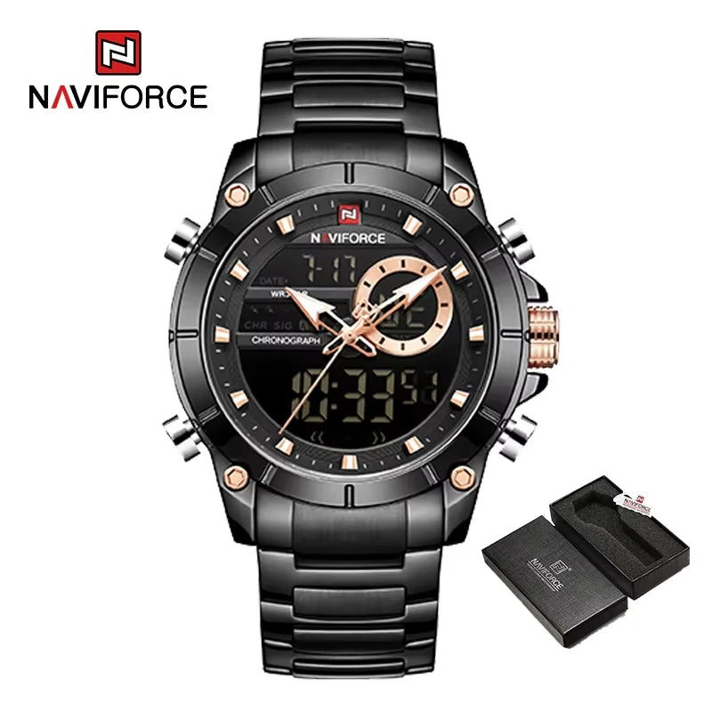 Luxury Men's Quartz Watch - Waterproof Steel Dual Display