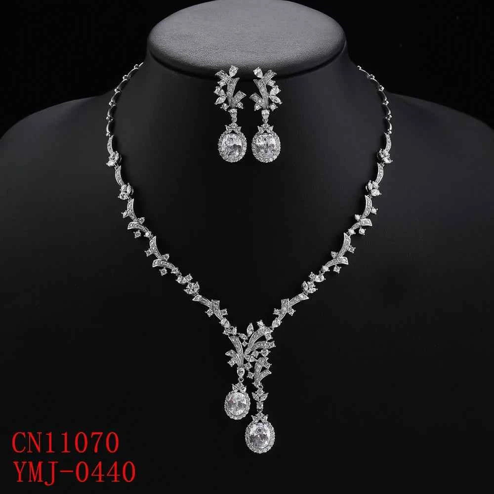 Elegant Zirconia Wedding Jewelry Set - Silver Color