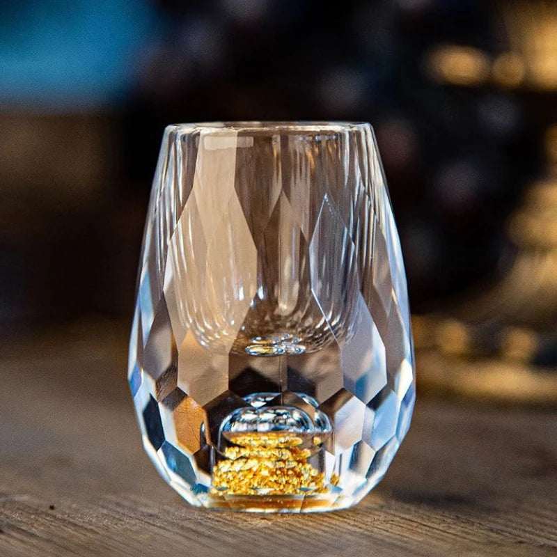 Crystal Vodka Glass - Elegant double bottom gold foil glass for spirits