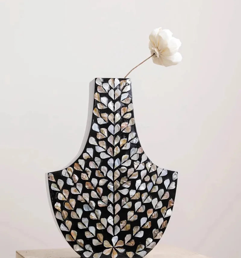 Premium Modern Aesthetic Vase - Hand-Painted Wood Centerpiece