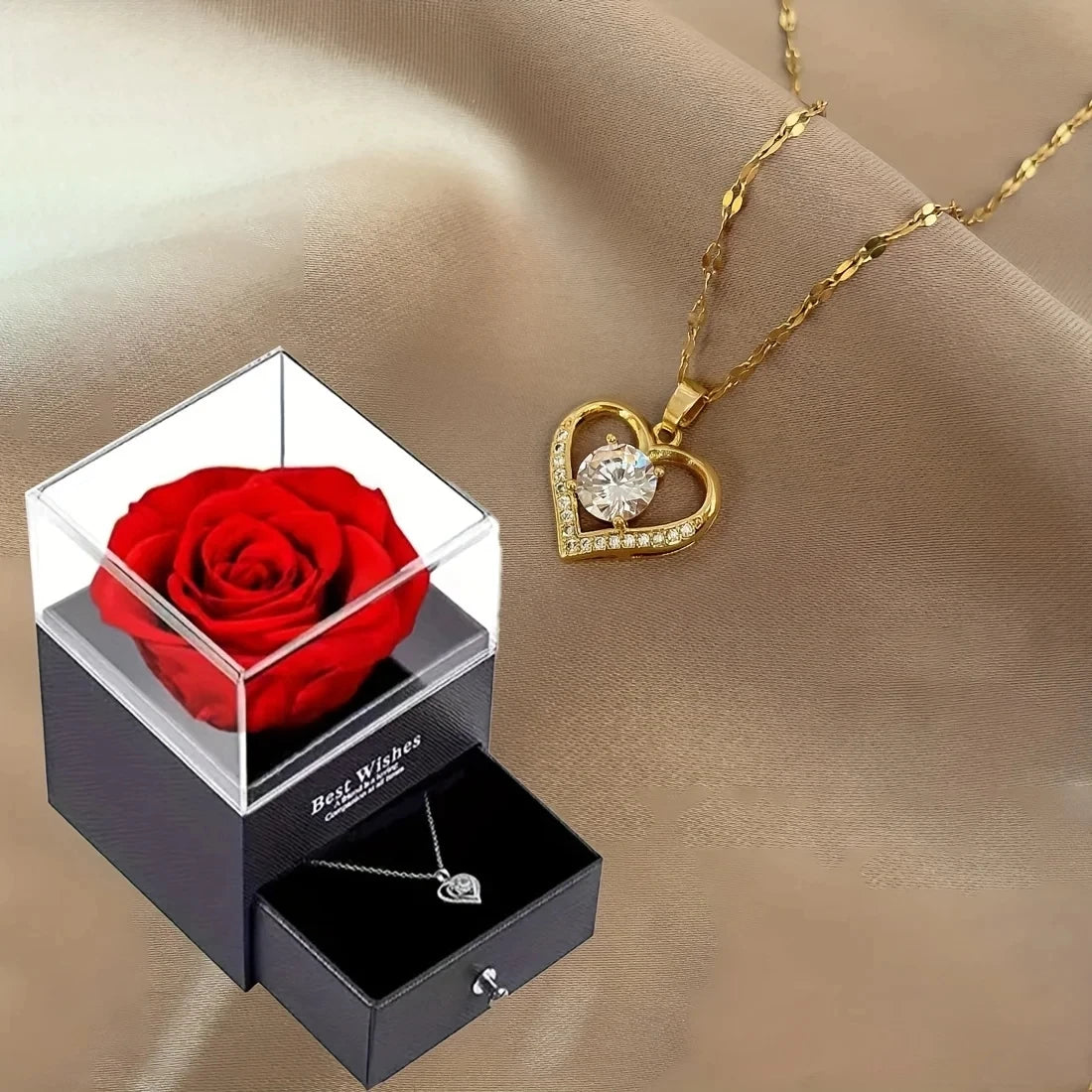 Luxury Zircon Necklace with Rose Flower Gift Box - Elegant Jewelry