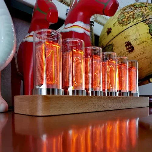 Premium Luxury Digital Desk Clock - LED Glow Tube Vintage Wood