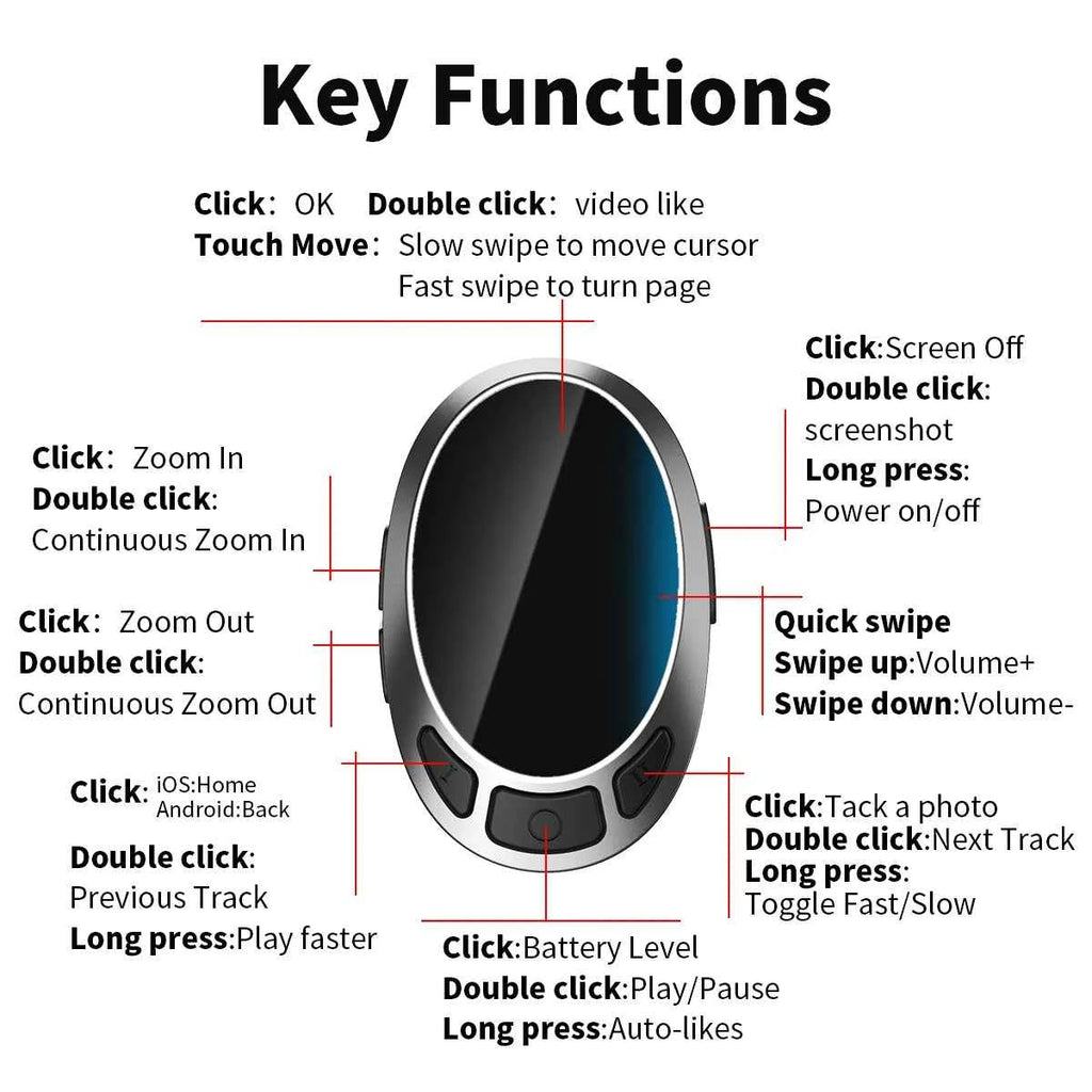 TikTok remote, scrolling ring, finger mouse, bluetooth page turner, , wireless video controller, ebook pag turner,
