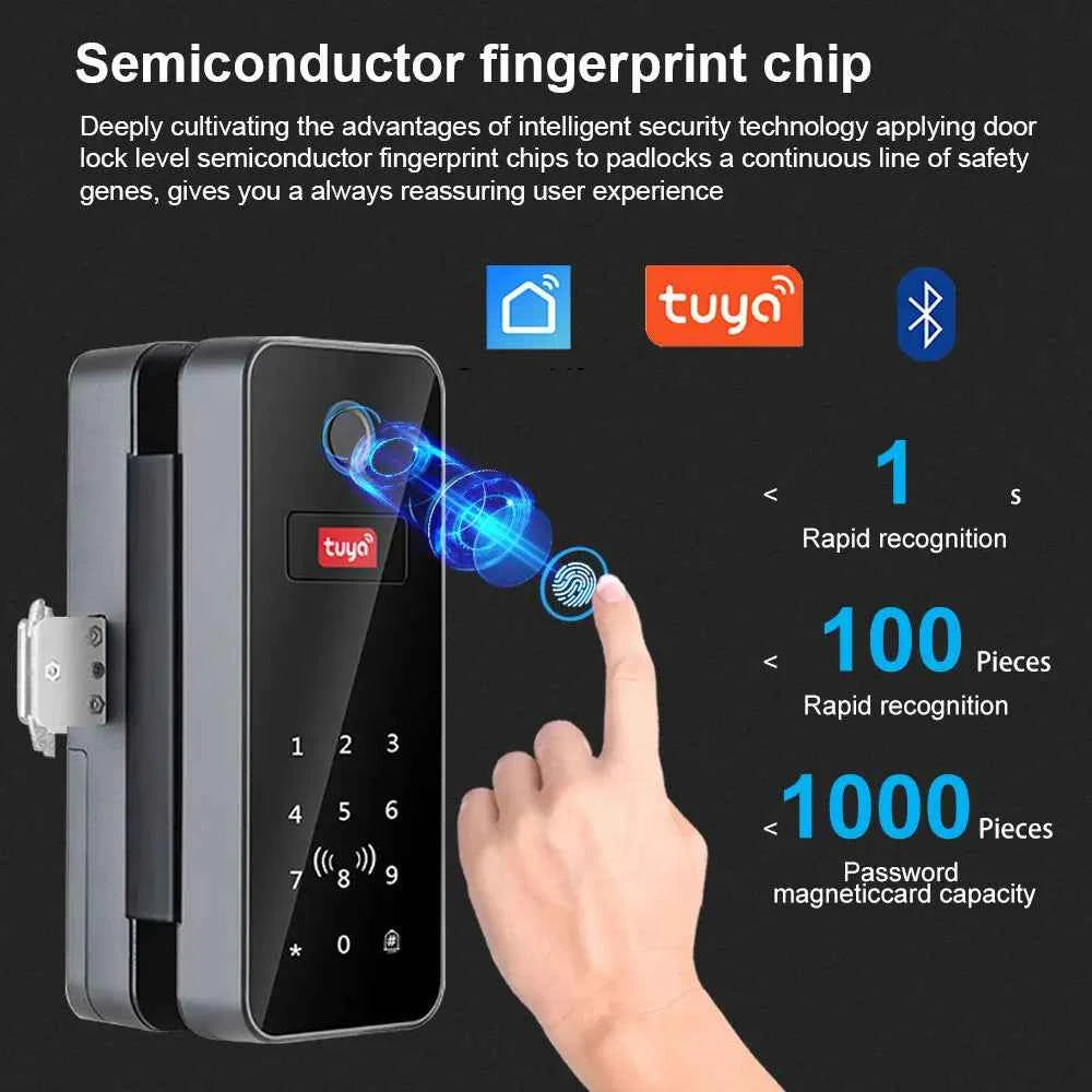 Smart Glass Door Lock - Biometric Fingerprint & Tuya App