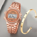 Retro Stainless Steel Ladies LED Digital Watch - Gold & Rose Gold