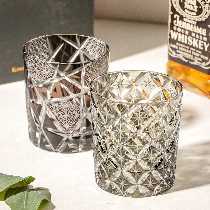 Premium Crystal Whiskey Glass - Hand-Carved Japanese Design