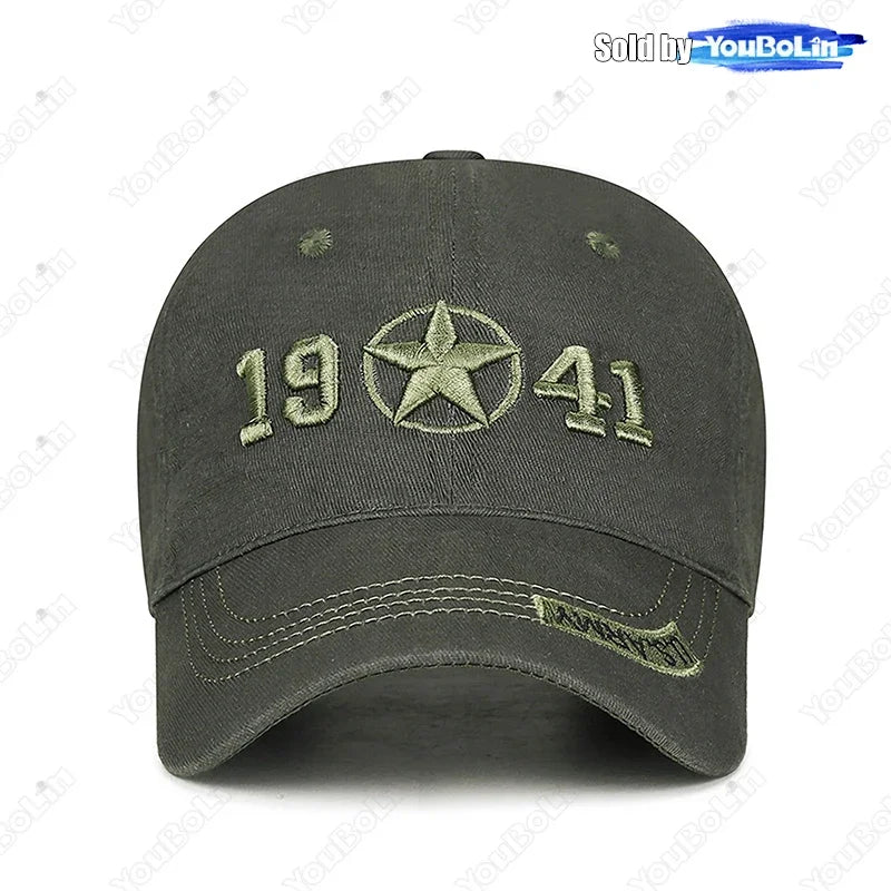 Military Style 1941 Embroidered Baseball Cap Sun Hat Trucker Hat- Adjustable Army Dad Hat for Men, Vintage Tactical Design - Tulique