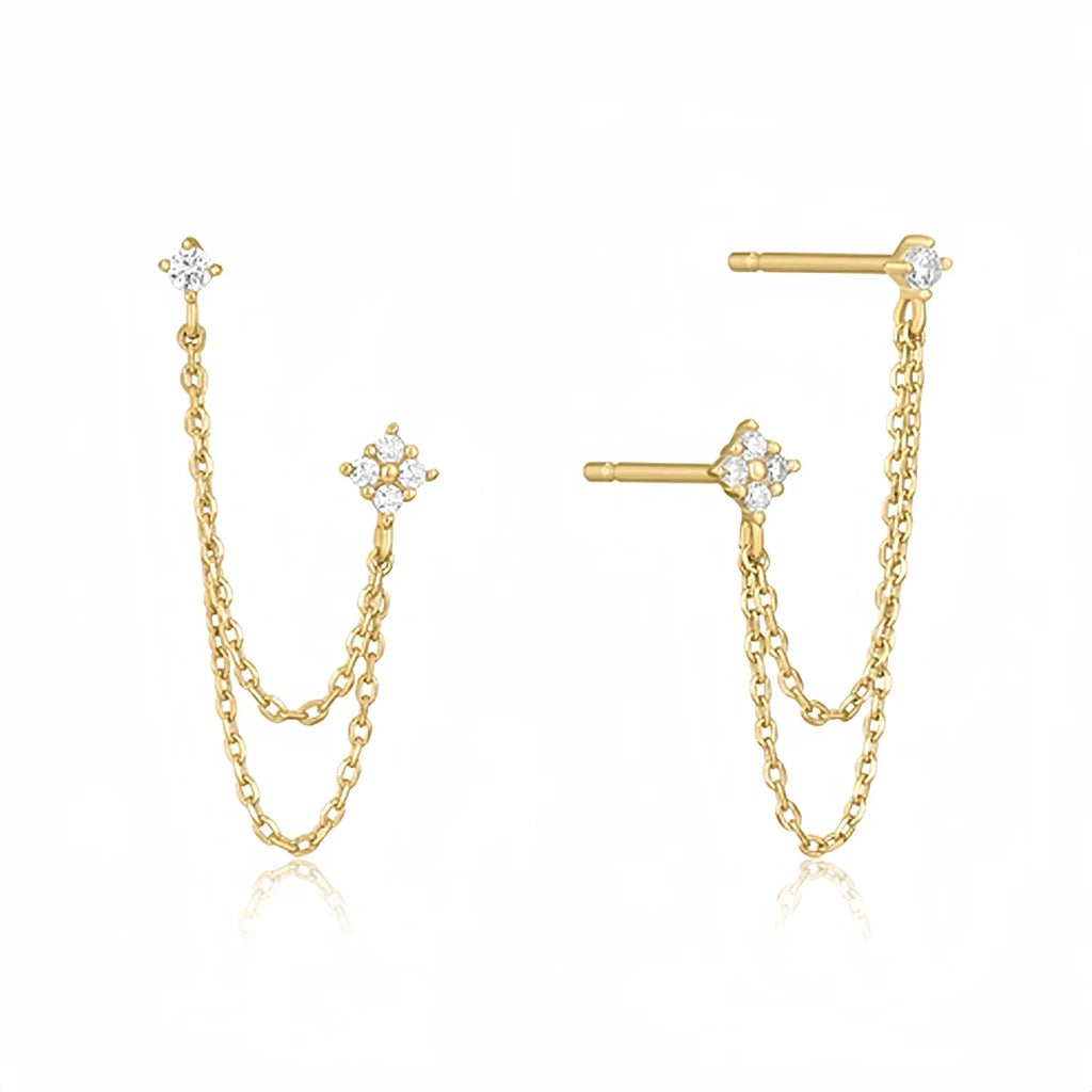 Luxury Tassel Chain Hanging Earrings - Double Stud Design
