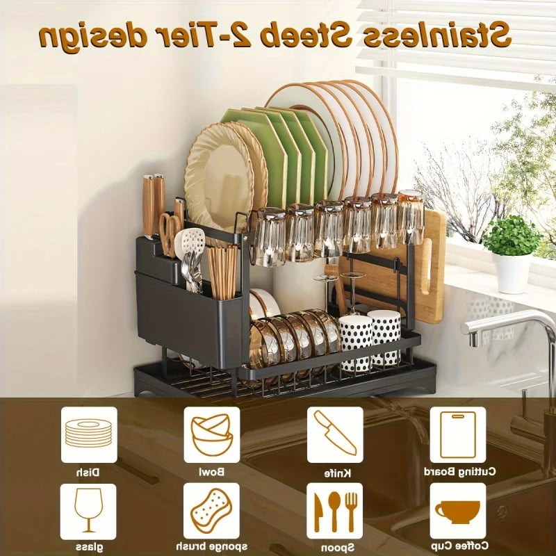Premium Stainless Steel Dish Rack - Double-Layer & Multi-Functional