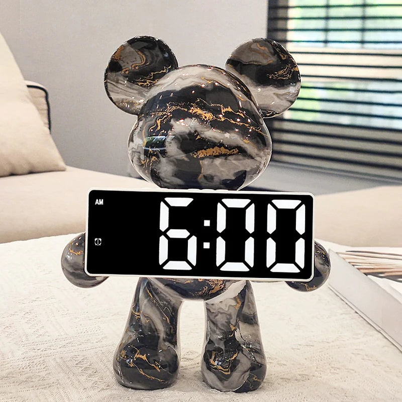 Luxury Digital Desk Clock - bear-shaped LED display in a modern Nordic style