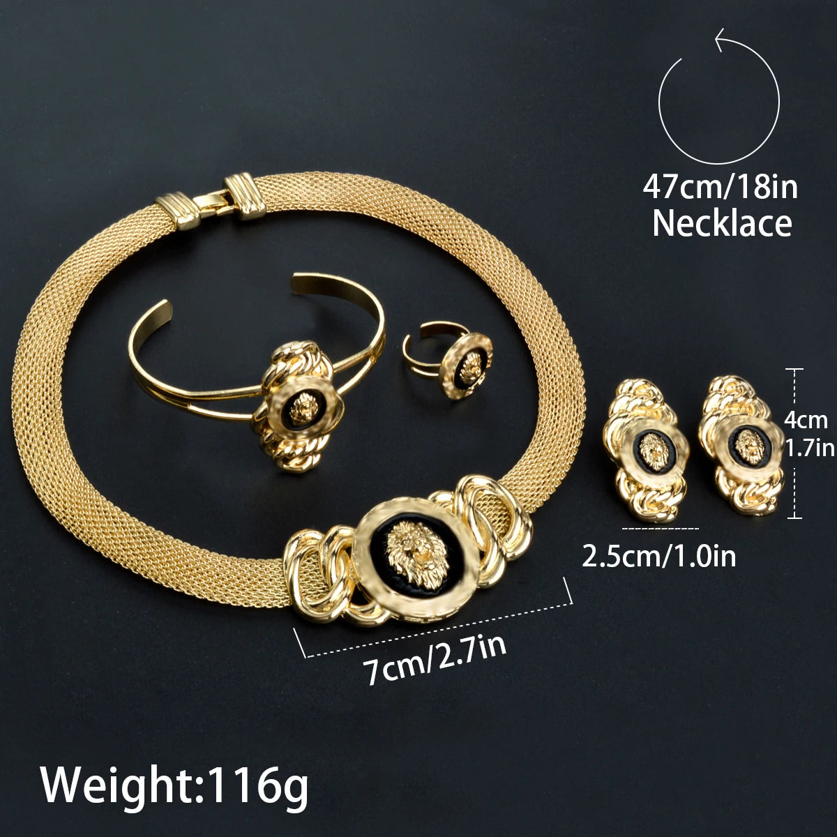 Premium Dubai Gold Plated Jewelry Set - Lion Design