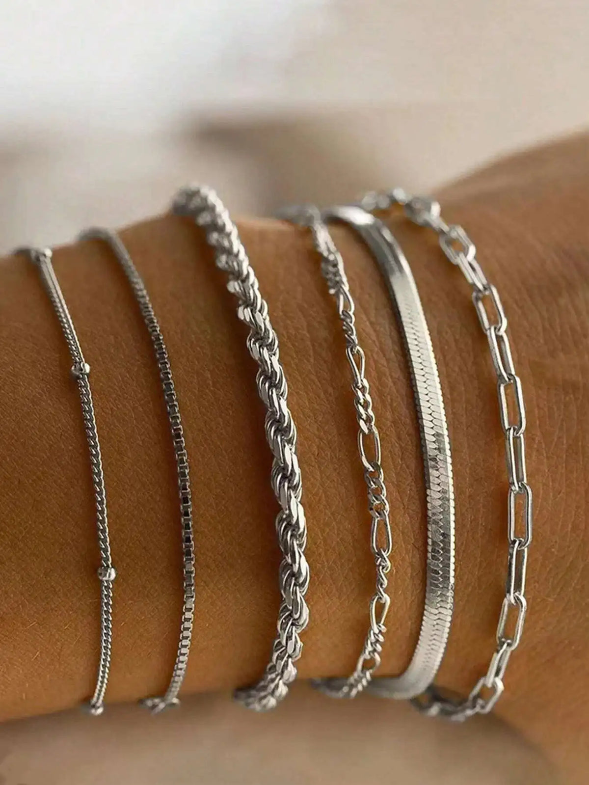 Luxury Gold Chain Bracelet Set - 6 Piece Zircon Bangles