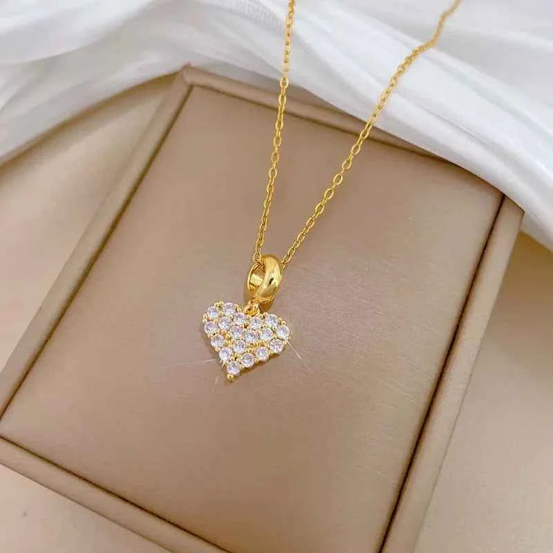 Elegant Titanium Steel Heart Necklace - Gold Fashion Jewelry