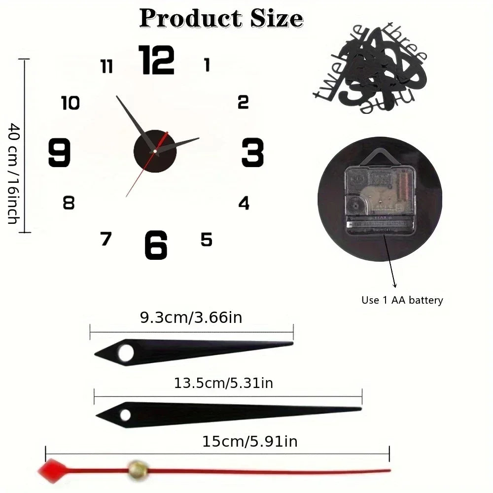 Elegant Modern Large Wall Clock - 3D DIY Quartz Design