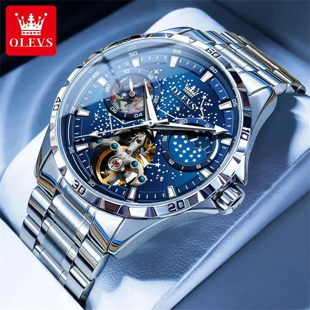 Luxury Men's Moon Phase Watch - Skeleton Chronograph