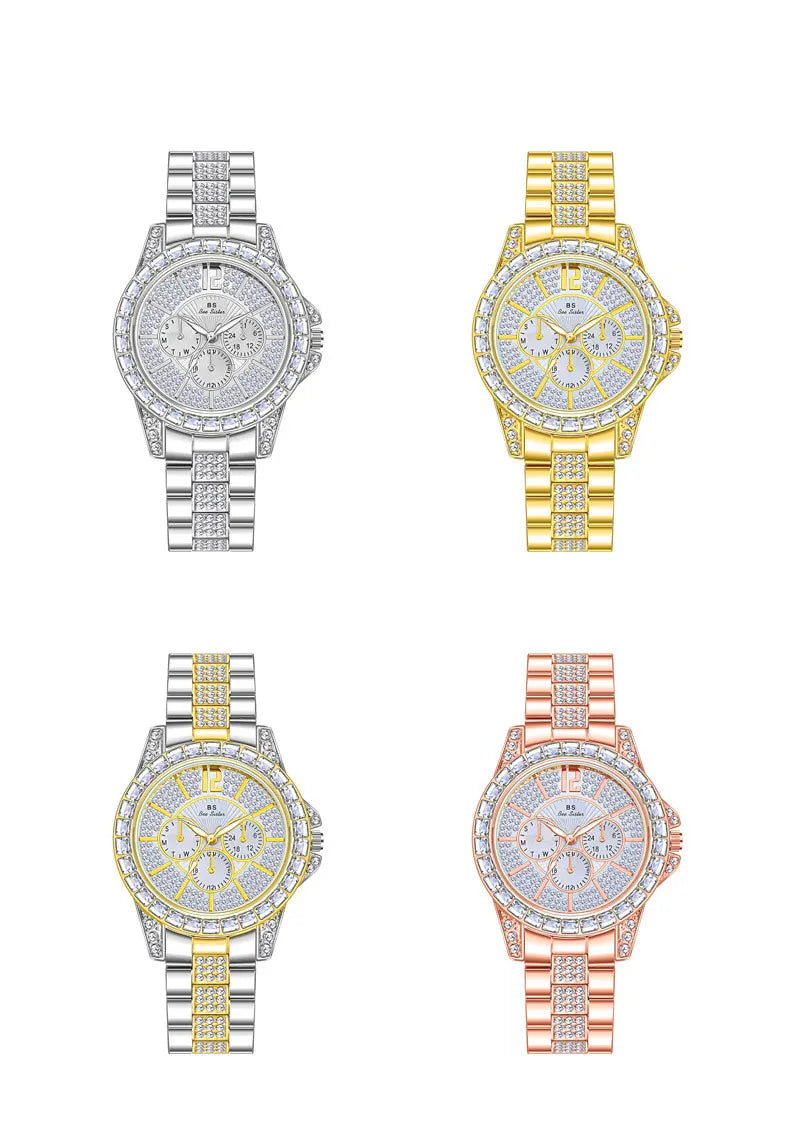Elegant Women's Diamond Wrist Watch - Waterproof Silver Gold