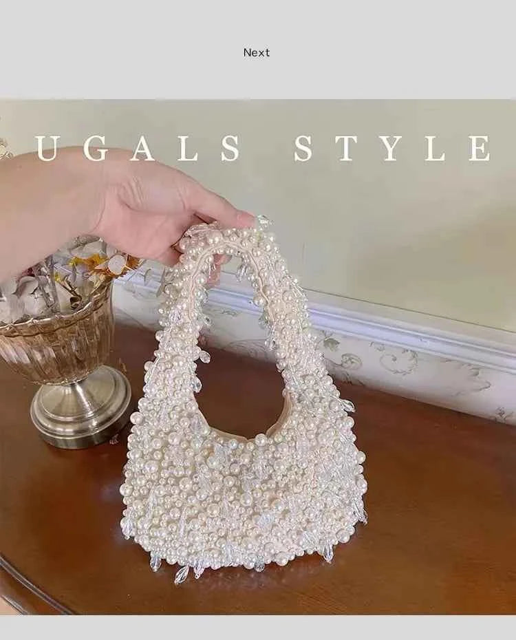 Elegant Pearl Beaded Clutch - Handmade Evening Bag