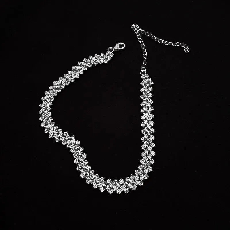 Luxury Shiny Full Rhinestone Choker Necklace - Geometric Crystal Jewelry