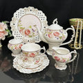 Palace Style Tea Set - Premium porcelain tea and coffee set with hollowed-out dim sum plate