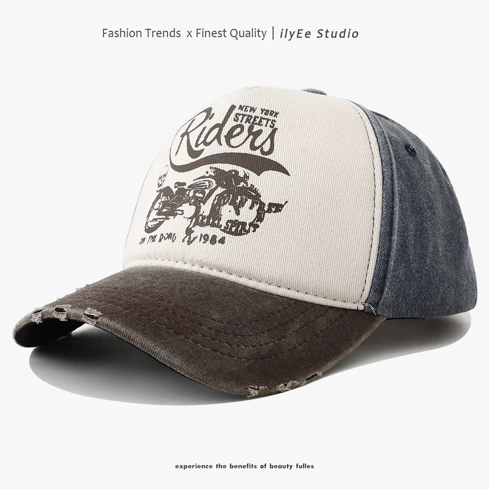 New Washed Cotton Baseball Cap for Women Men Adjustable Snapback Hats Motorcycle Print Hip Hop Dad Hat Men's Summer Cap - Tulique
