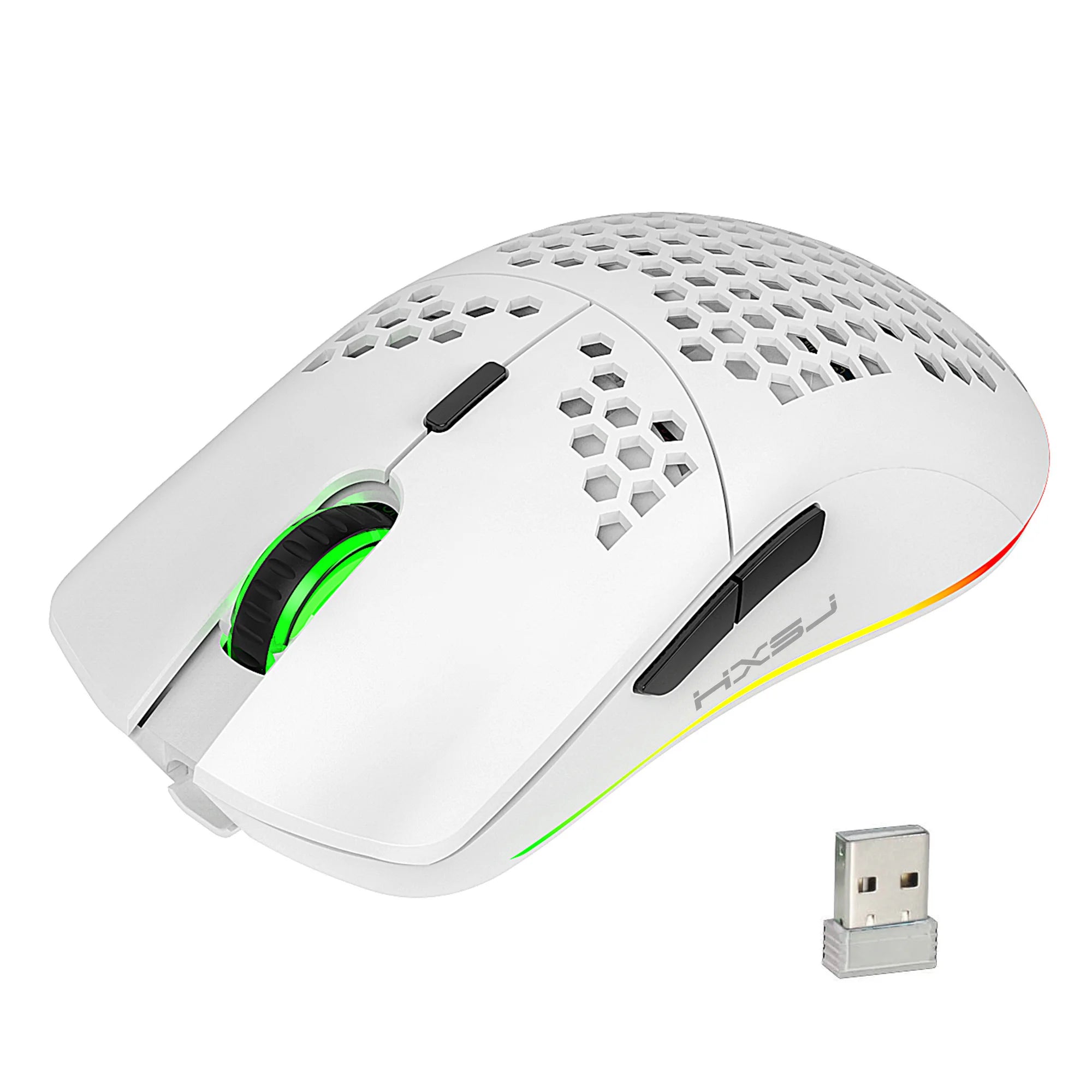 Rechargeable Wireless Mouse - RGB Lighting & Honeycomb Design