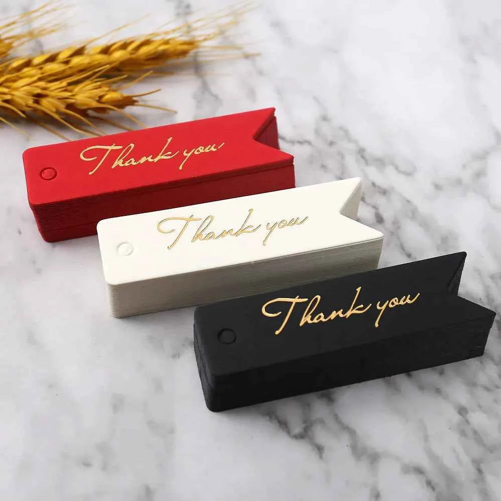 Kraft Paper Gift Tags - 50pcs 7x2cm white, kraft, black, and red thank you labels for packaging supplies