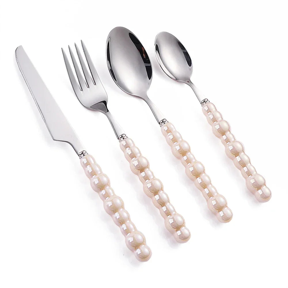 Luxury Pearl Flatware Set - Premium Ceramic Handle Cutlery