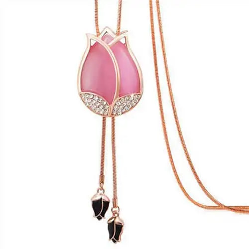Luxury Crystal Flower Long Sweater Necklace - Elegant Pendant