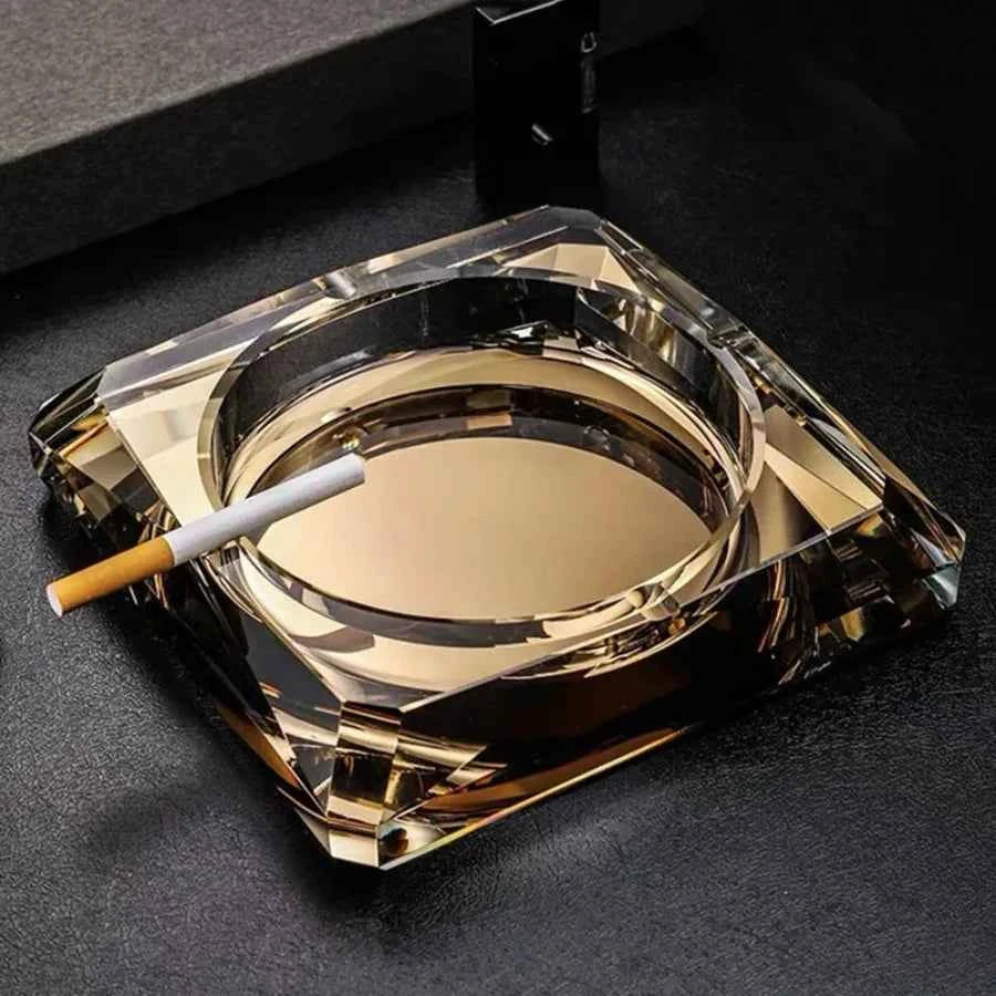 Elegant crystal ashtray - Luxury square design in transparent, gold, and black options
