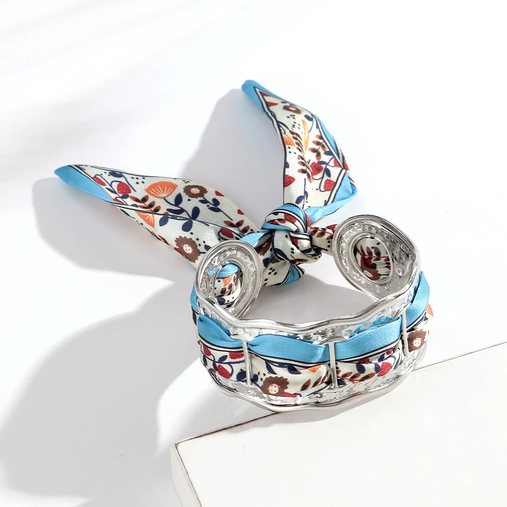 Elegant Silk Cuff Bracelet - Gold & Silver Retro Design