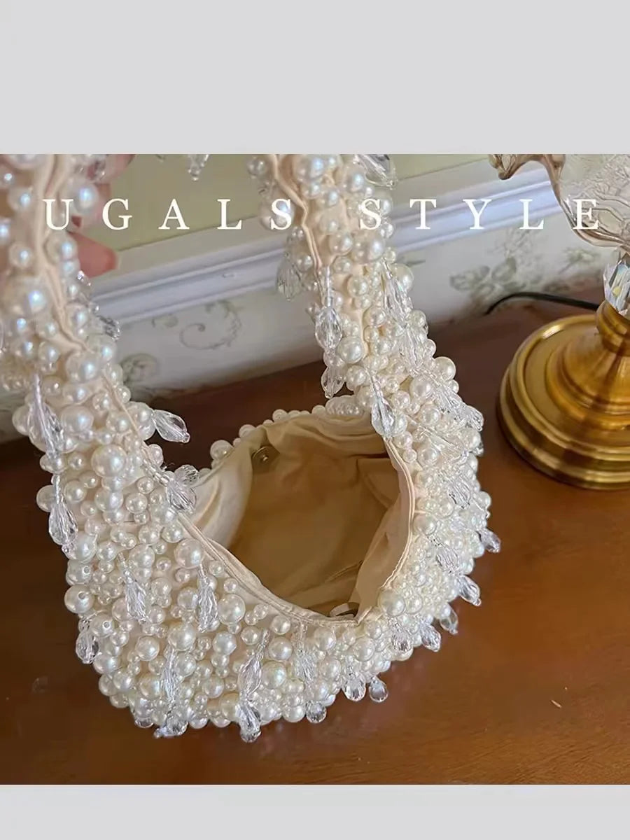 Elegant Pearl Beaded Clutch - Handmade Evening Bag