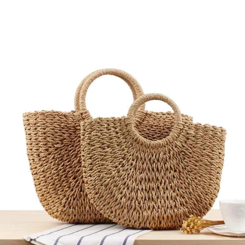 Elegant Women's Straw Tote - Handmade Beach Weaver