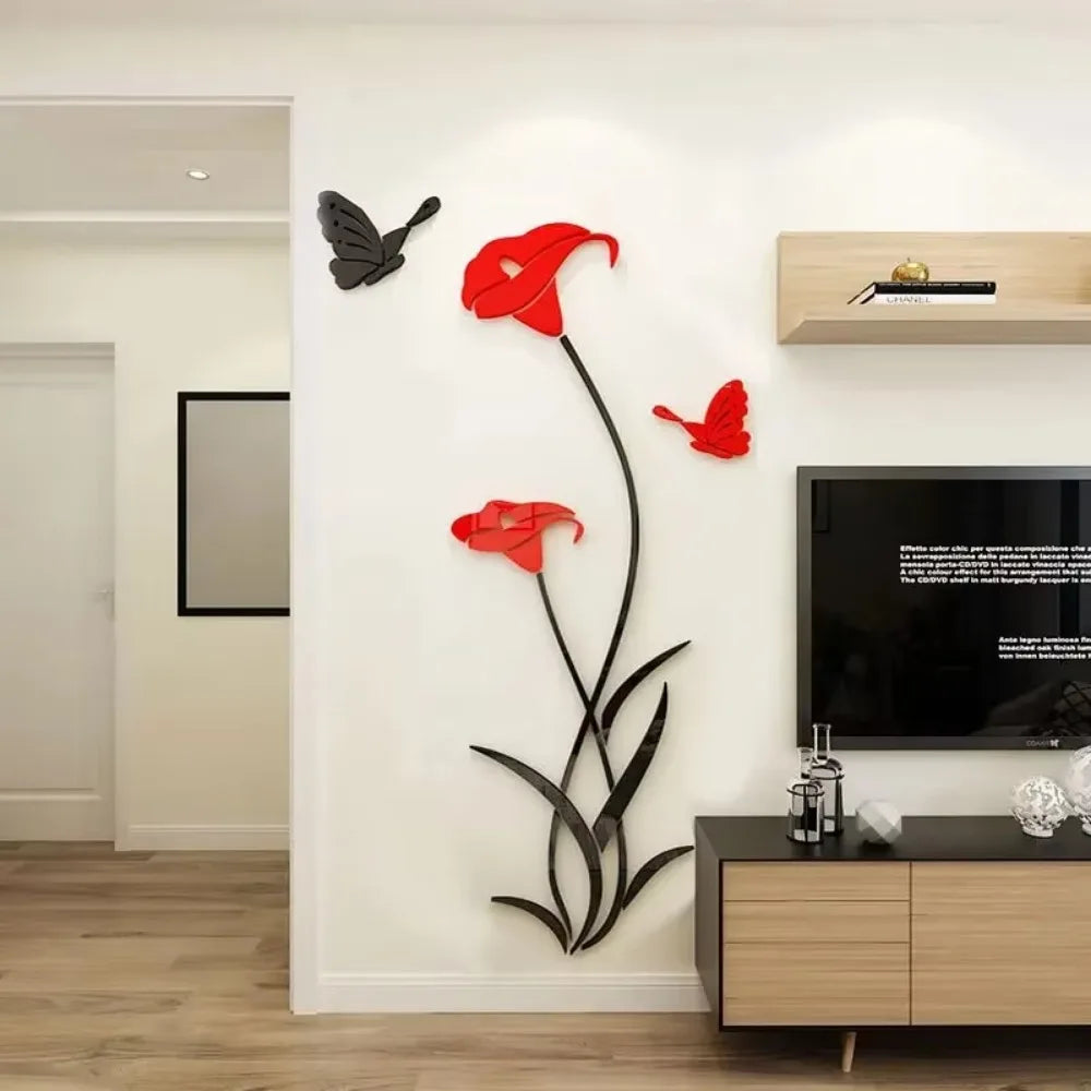 Elegant Butterfly Lily Wall Decals - Acrylic Mirror Art