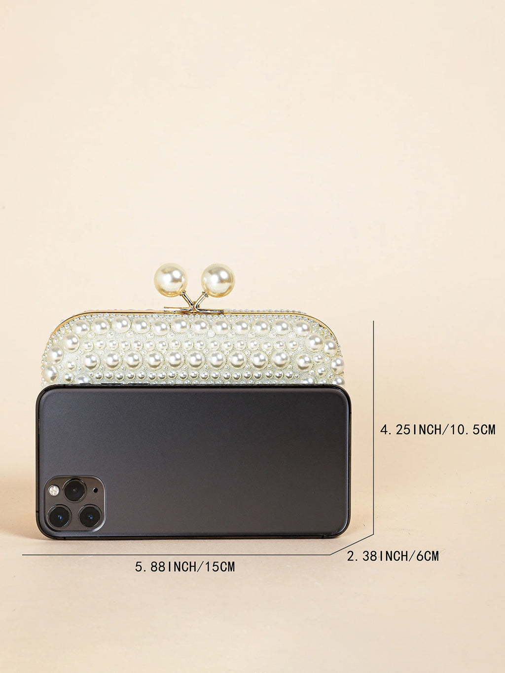 Elegant Pearl Bead Clutch - Glossy Kiss Lock Evening Bag
