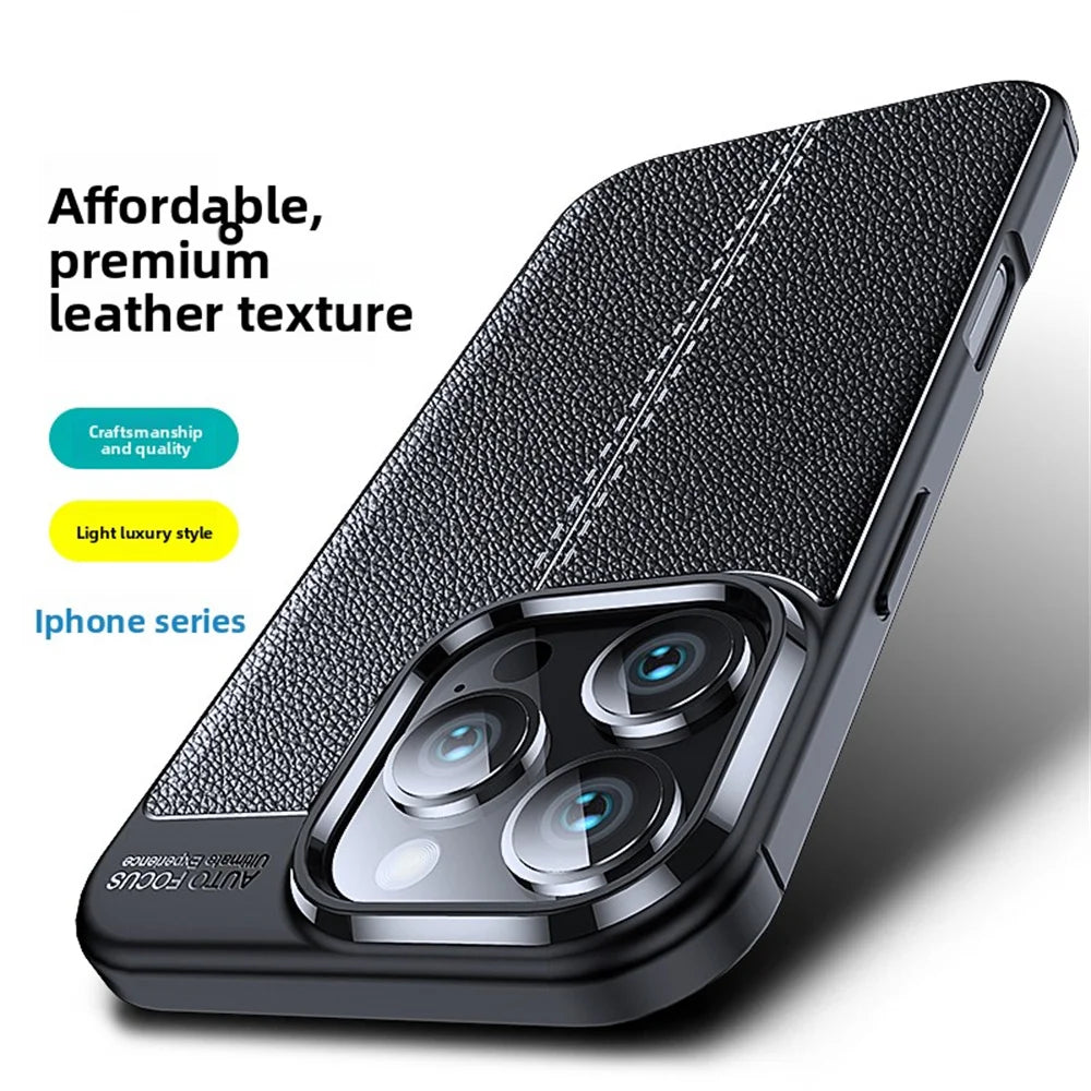iPhone Protective Case - Black leather texture shockproof cover