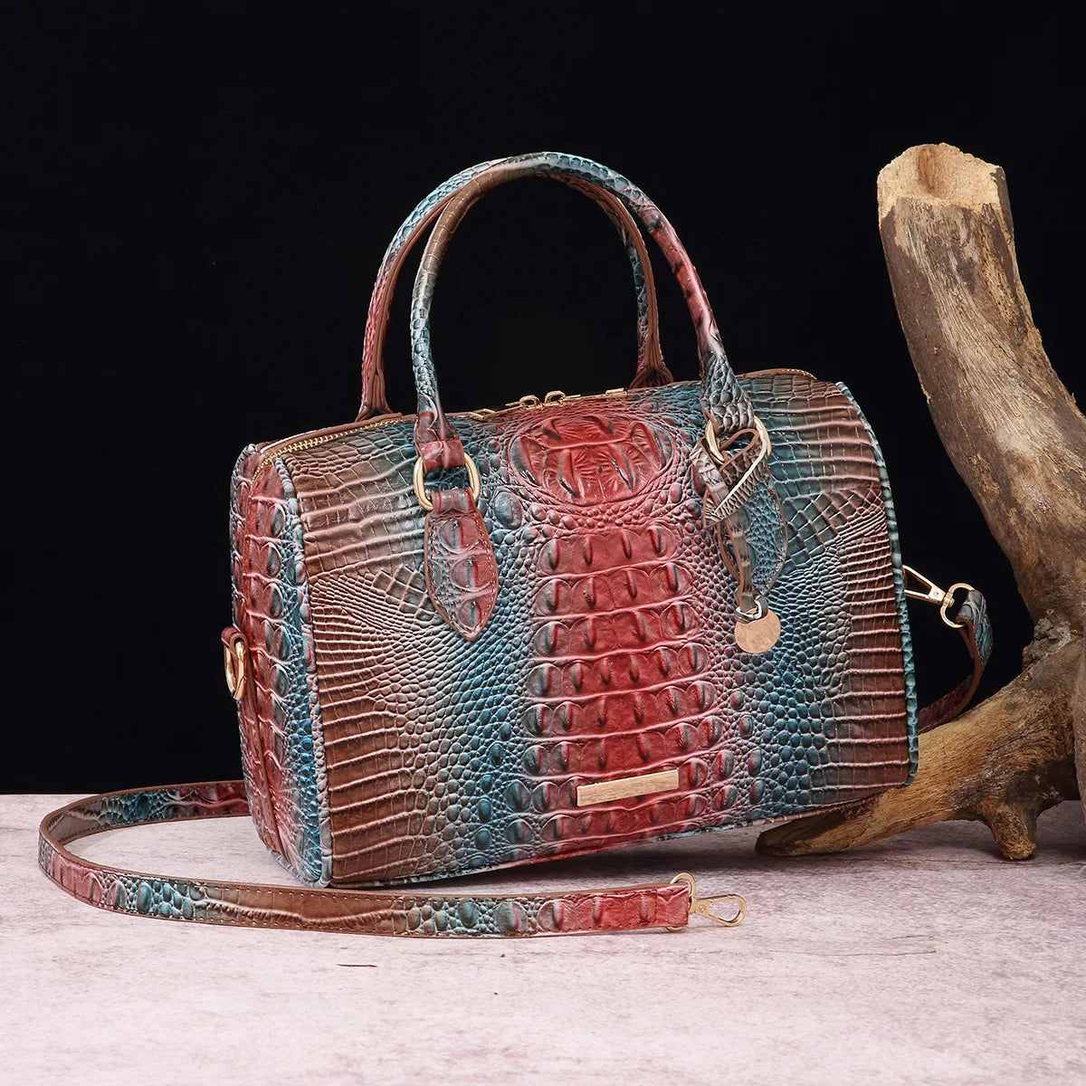 Elegant Crocodile Pattern Boston Bag