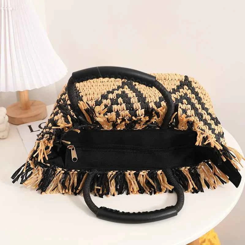 Elegant Straw Beach Tote - Tassel Accent