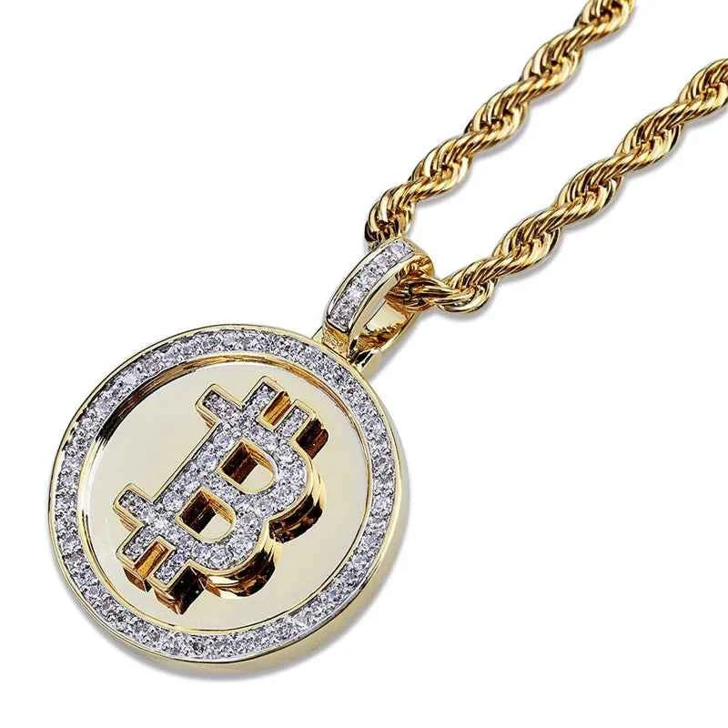 Luxury Bitcoin Pendant Necklace - Crystal Inlaid Crypto Jewelry