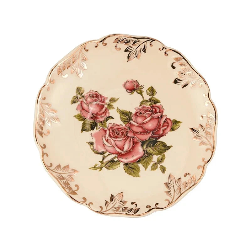 Elegant Flowering Ivory Ceramic Floral Tea Cup Set
