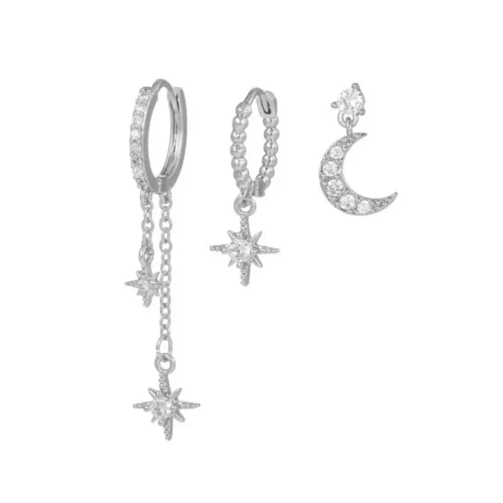 Luxury Zircon Stud Earrings - Gold Moon & Star Set