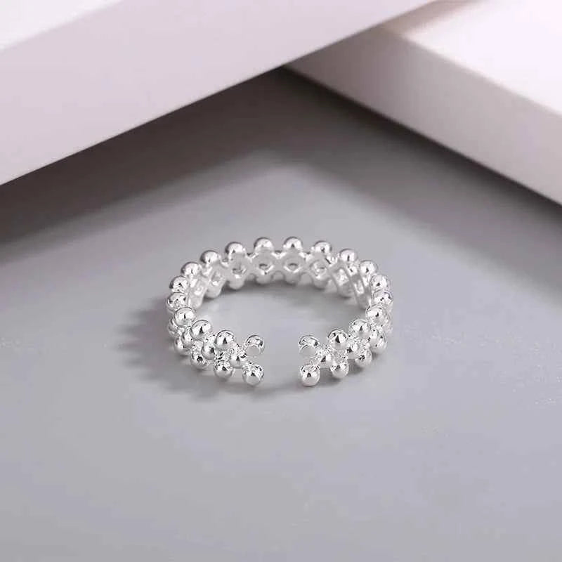 Elegant Sterling Silver Ball Open Ring - Luxury Bilayer Design