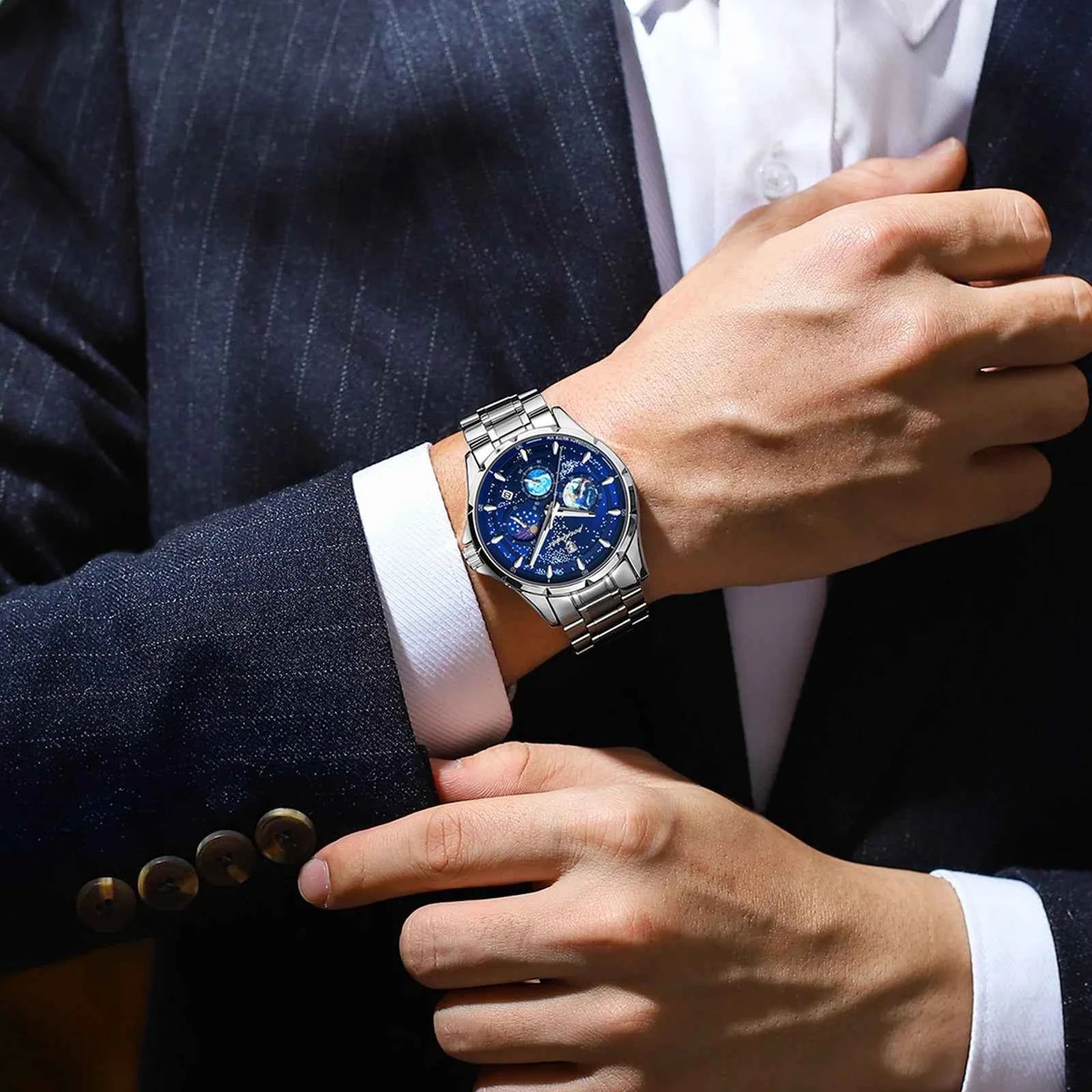 POEDAGAR Luxury Quartz Man Watch Chronograph Date Men's Stainless Steel Watch Luminous Waterproof Fashion Watches for Men Reloj